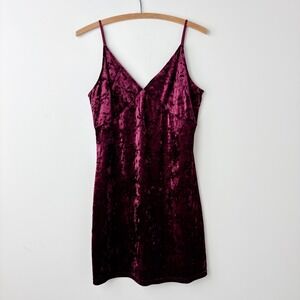 Magnolia South Crushed Velvet Babydoll Mini Dress Womens M Burgundy Y2K Grunge